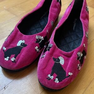 Beverly Feldman Pink Poodle Embroidered Slippers